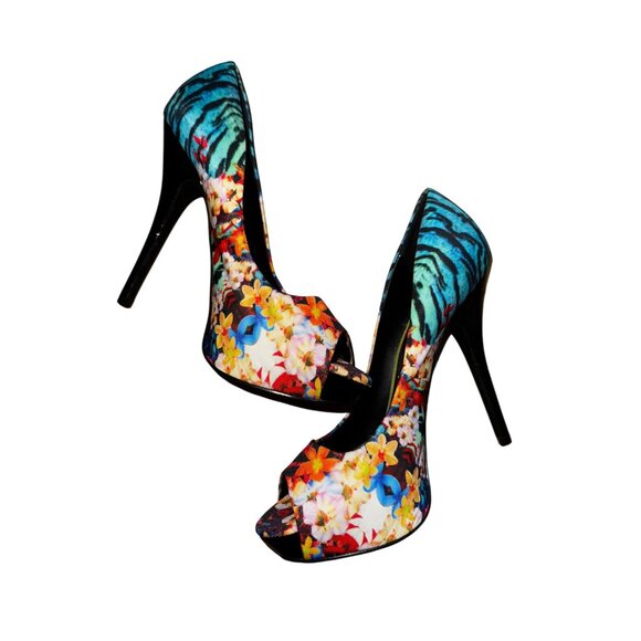 ALDO Floral Animal Print High Heel Peep Toe Pumps Size US 9 Sexy Stilettos Date - Picture 4 of 8